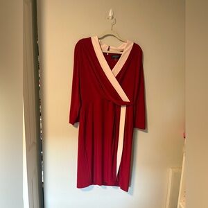 Kasper Contrast Wrap Dress, 3/4 Crimson/Cream XL